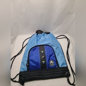 Crocs Sackpack Drawstring Backpack Travel Gym Bag Blue Zip Pocket- With Jibbitz